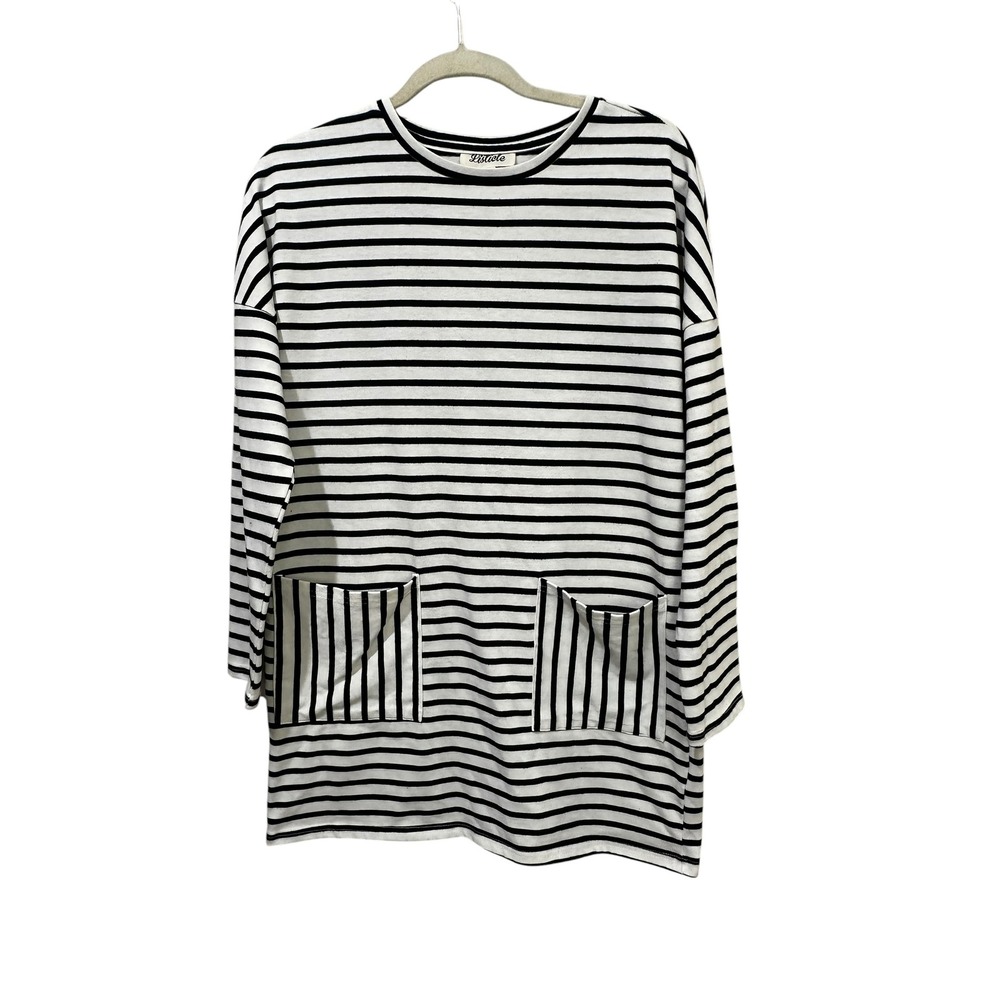 Listicle Womens Medium Striped Long Sleeve Tunic Top Crew Neck Front Pockets M